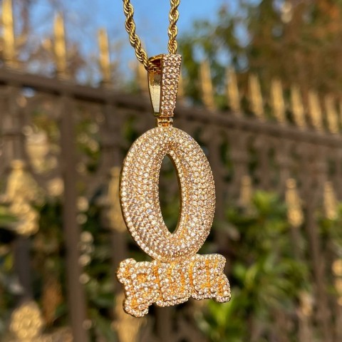 Real Gold Plated O Block Pendant with Iced Out Bubble Letters for Men