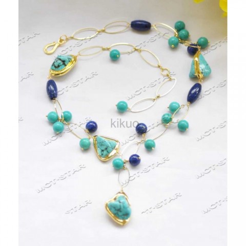 MCTSTAR Women's Dangle Chandelier Turquoise Lapis Lazuli Necklace Earrings Set
