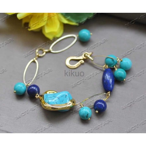 MCTSTAR Women's Dangle Chandelier Turquoise Lapis Lazuli Necklace Earrings Set