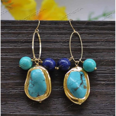MCTSTAR Women's Dangle Chandelier Turquoise Lapis Lazuli Necklace Earrings Set