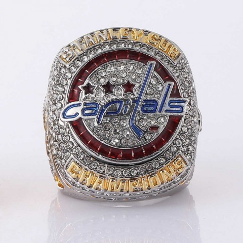 yiwu Men's Ice Hockey Band Ring, 14K Gold Plated, Skeleton Design, Washington Capitals Championship Theme