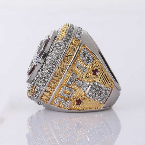 yiwu Men's Ice Hockey Band Ring, 14K Gold Plated, Skeleton Design, Washington Capitals Championship Theme