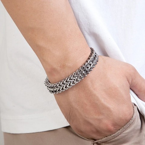 Magnetic Clasp Stainless Steel Punk Bracelet for Men Fashion Chain Jewelry Gift
