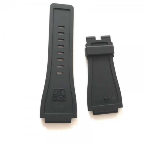 Durable 24mm Black Rubber Watch Band with Blue Buckle for Belros BR01 BR03