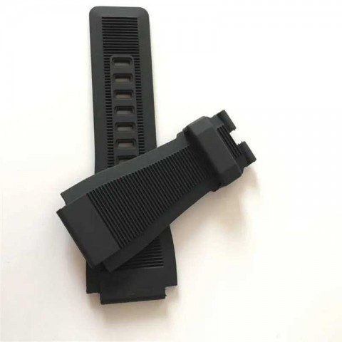 Durable 24mm Black Rubber Watch Band with Blue Buckle for Belros BR01 BR03
