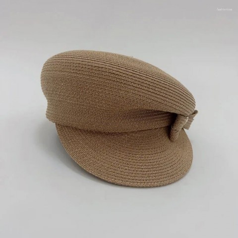 Chic 202403-2509165 Beret for Women, Natural Fiber, Summer Fashion Hat with Side Bowknot