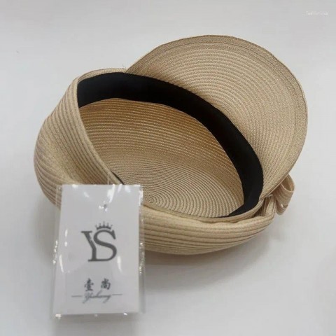 Chic 202403-2509165 Beret for Women, Natural Fiber, Summer Fashion Hat with Side Bowknot