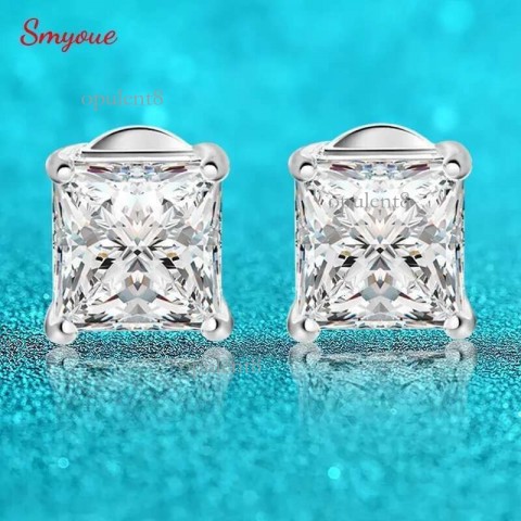 Smyoue Women Men Stud Earrings 0.4-5CT Moissanite VVS Simulated Dia Rhodium Plated