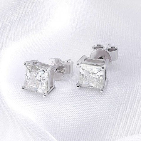 Smyoue Women Men Stud Earrings 0.4-5CT Moissanite VVS Simulated Dia Rhodium Plated