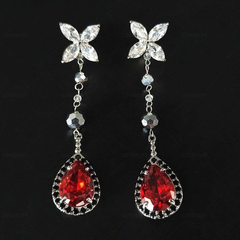 Sylus Women's Red Zircon Dangle Earrings for Deep Space Love Theme