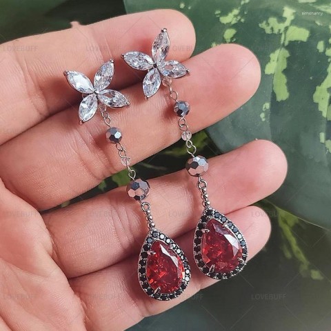 Sylus Women's Red Zircon Dangle Earrings for Deep Space Love Theme