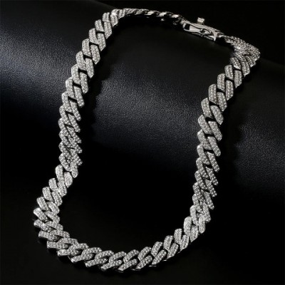 ZAKOL Fashion Iced Out Bling Chain Necklace for Unisex, 13mm Width, Stainless Steel
