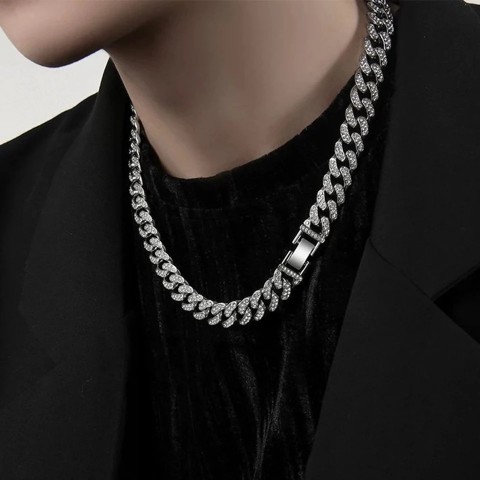 ZAKOL Fashion Iced Out Bling Chain Necklace for Unisex, 13mm Width, Stainless Steel