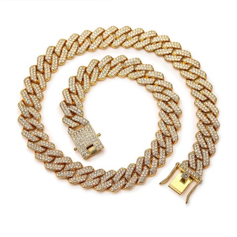 ZAKOL Fashion Iced Out Bling Chain Necklace for Unisex, 13mm Width, Stainless Steel