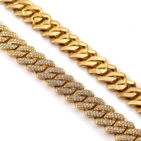 ZAKOL Fashion Iced Out Bling Chain Necklace for Unisex, 13mm Width, Stainless Steel