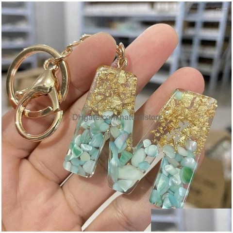 Exquisite 26 Uppercase Letter Resin Keychains & Lanyards with Gold Foil Charms - Unisex Fashion Accessories