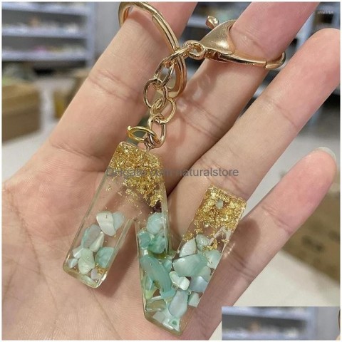 Exquisite 26 Uppercase Letter Resin Keychains & Lanyards with Gold Foil Charms - Unisex Fashion Accessories