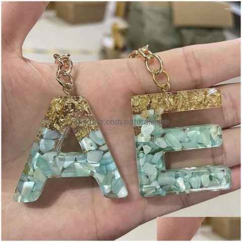 Exquisite 26 Uppercase Letter Resin Keychains & Lanyards with Gold Foil Charms - Unisex Fashion Accessories