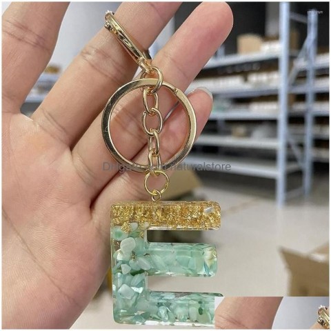 Exquisite 26 Uppercase Letter Resin Keychains & Lanyards with Gold Foil Charms - Unisex Fashion Accessories