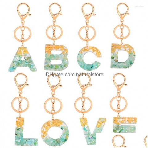 Exquisite 26 Uppercase Letter Resin Keychains & Lanyards with Gold Foil Charms - Unisex Fashion Accessories