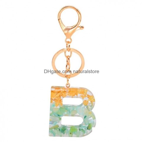 Exquisite 26 Uppercase Letter Resin Keychains & Lanyards with Gold Foil Charms - Unisex Fashion Accessories