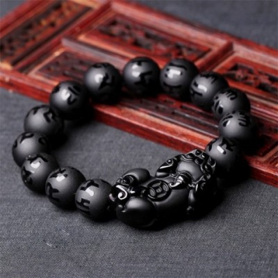 Natural Black Obsidian Brave Troops PiXiu Charm Bracelet for Men and Women
