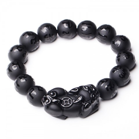 Natural Black Obsidian Brave Troops PiXiu Charm Bracelet for Men and Women