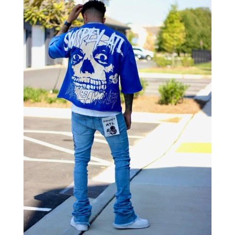 Y2K Gothic Skull Print Men's Oversized Cotton T-Shirt