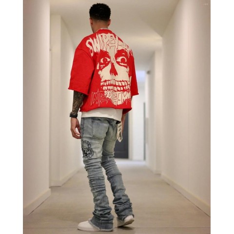 Y2K Gothic Skull Print Men's Oversized Cotton T-Shirt