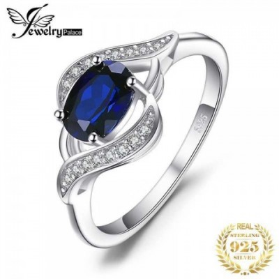 Jewelry Palace Women's Sapphire 925 Sterling Silver Oval Halo Engagement Ring W250429