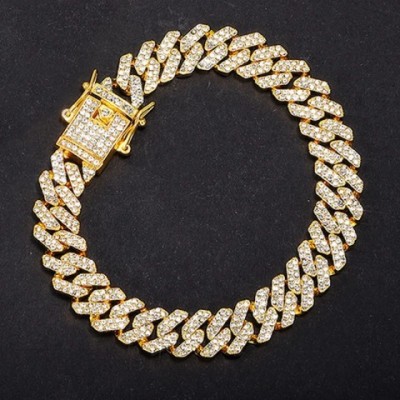 Hip Hop Gold Rhinestone Bling Butterfly Cuban Chain Bracelet for Men and Women
