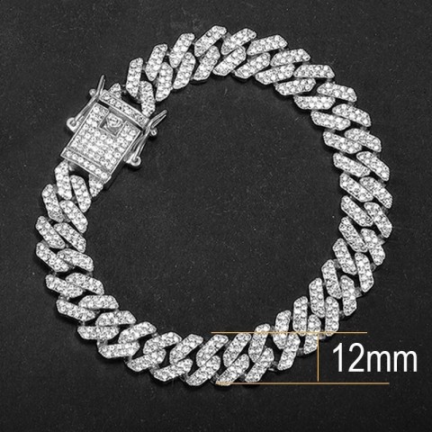 Hip Hop Gold Rhinestone Bling Butterfly Cuban Chain Bracelet for Men and Women