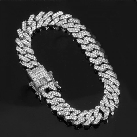 Hip Hop Gold Rhinestone Bling Butterfly Cuban Chain Bracelet for Men and Women