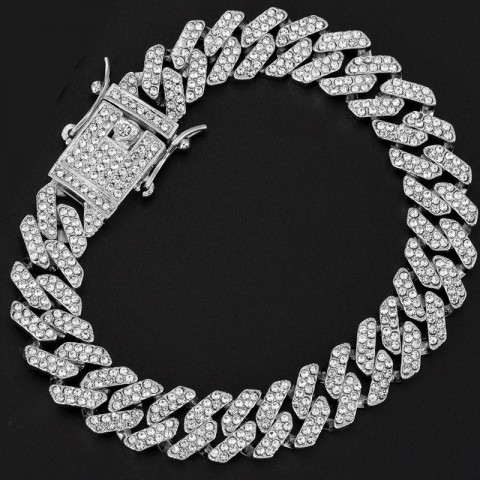 Hip Hop Gold Rhinestone Bling Butterfly Cuban Chain Bracelet for Men and Women