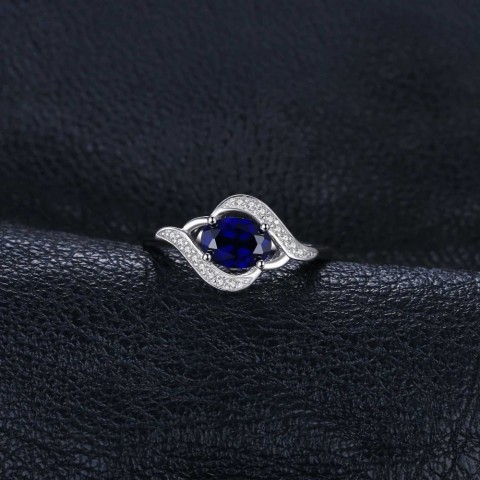 Jewelry Palace Women's Sapphire 925 Sterling Silver Oval Halo Engagement Ring W250429