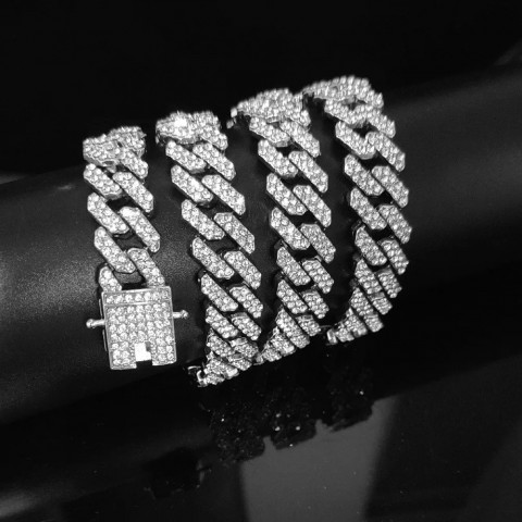 Hip Hop Gold Rhinestone Bling Butterfly Cuban Chain Bracelet for Men and Women