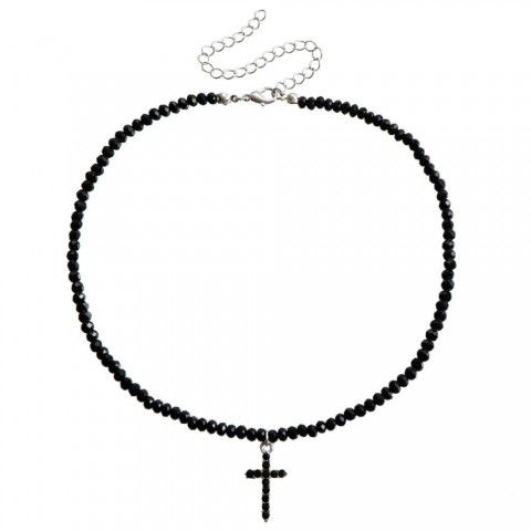 Zuo Wen Women's Minimalist Cross Pendant Necklace - White Turquoise Chain