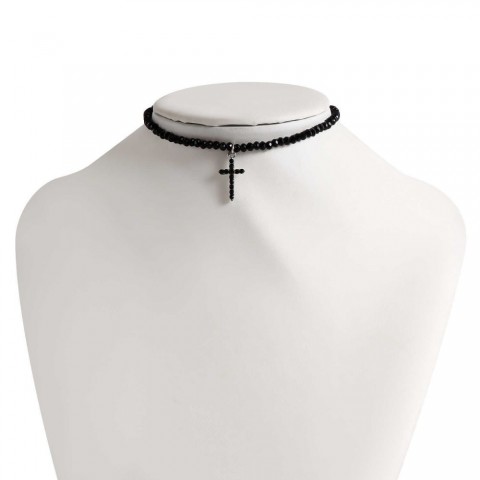 Zuo Wen Women's Minimalist Cross Pendant Necklace - White Turquoise Chain