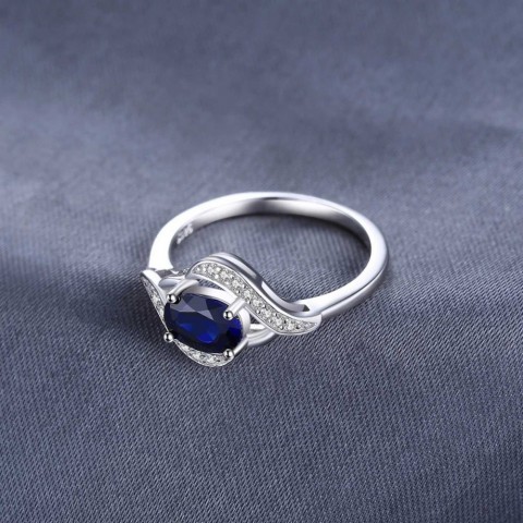 Jewelry Palace Women's Sapphire 925 Sterling Silver Oval Halo Engagement Ring W250429