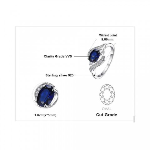 Jewelry Palace Women's Sapphire 925 Sterling Silver Oval Halo Engagement Ring W250429