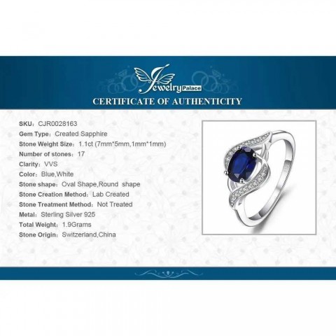 Jewelry Palace Women's Sapphire 925 Sterling Silver Oval Halo Engagement Ring W250429