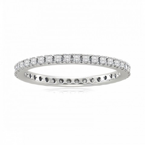 xichao Eternity Band Moissanite Solitaire Ring in 925 Sterling Silver for Women