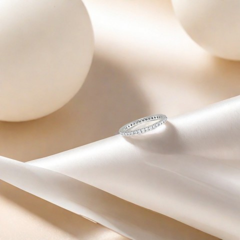 xichao Eternity Band Moissanite Solitaire Ring in 925 Sterling Silver for Women