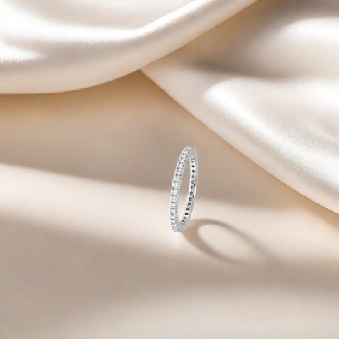 xichao Eternity Band Moissanite Solitaire Ring in 925 Sterling Silver for Women