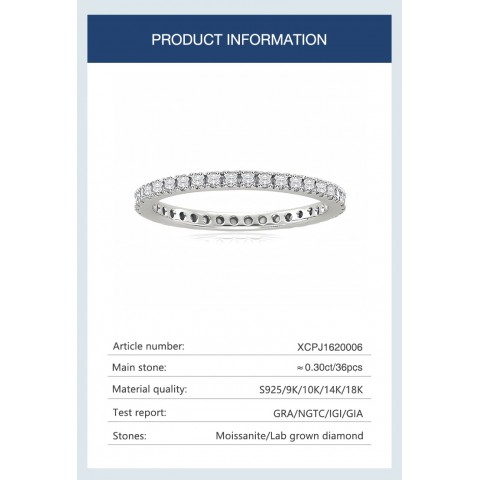 xichao Eternity Band Moissanite Solitaire Ring in 925 Sterling Silver for Women