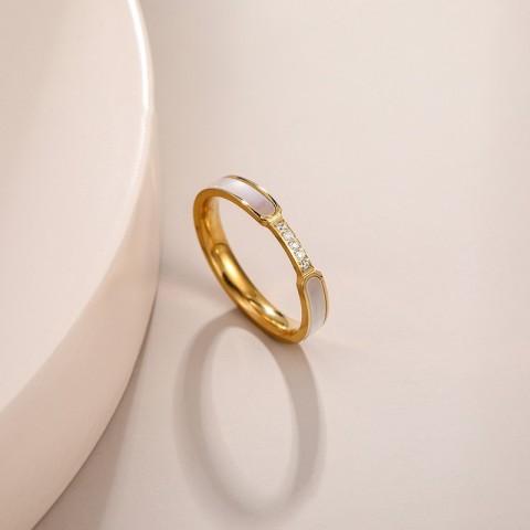 Luxury White Mother-of-Pearl Titanium Steel Band Ring for Women - Minimalist Design