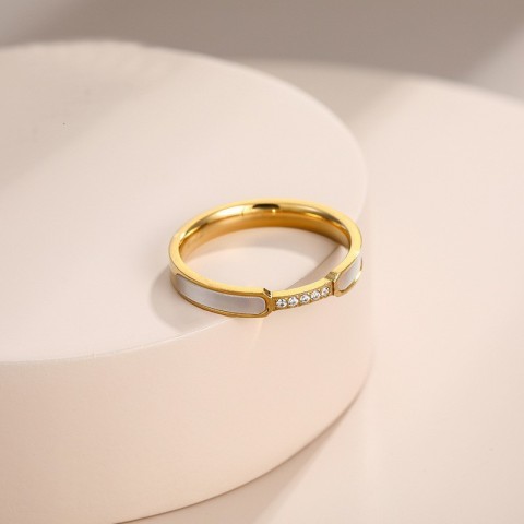 Luxury White Mother-of-Pearl Titanium Steel Band Ring for Women - Minimalist Design