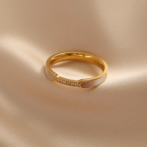 Luxury White Mother-of-Pearl Titanium Steel Band Ring for Women - Minimalist Design