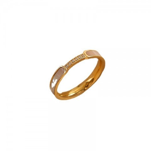 Luxury White Mother-of-Pearl Titanium Steel Band Ring for Women - Minimalist Design