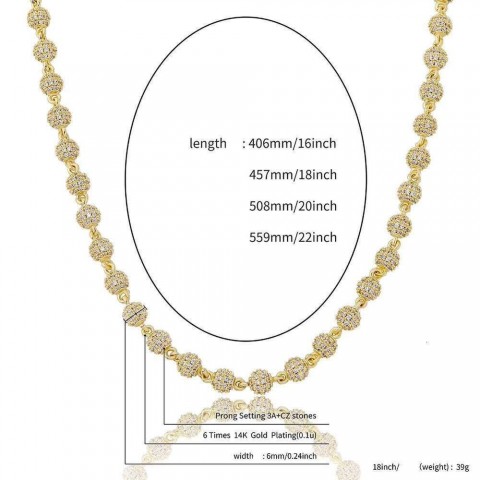 DHCollections Adjustable 14K Gold Plated Iced Out Ball Necklace for Unisex Fashion